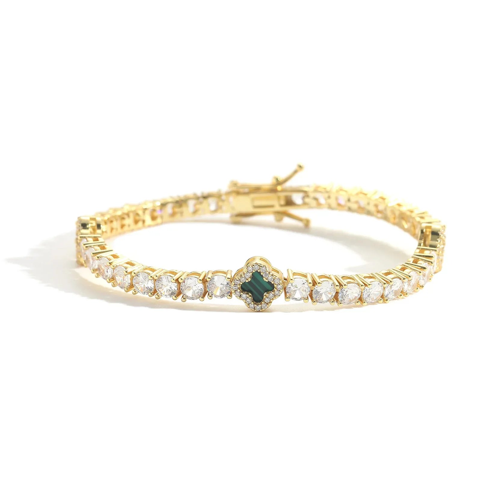 New Geometric Clover Tennis Bracelet | Women's Luxury Iced-Out Handpiece | Fashion Flower Hip Hop Bling | Caratix - CaratixJewelry